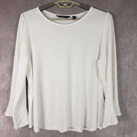 dennis basso Tops - Dennis Basso Shirt Womens 1X Plus White Long Sleeve Bell Cuff Blouse Top